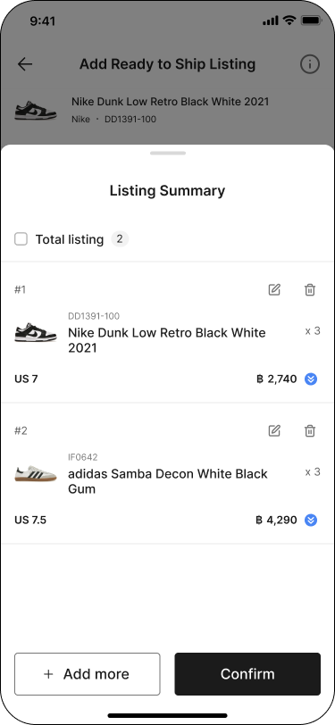 Listing Summary modal