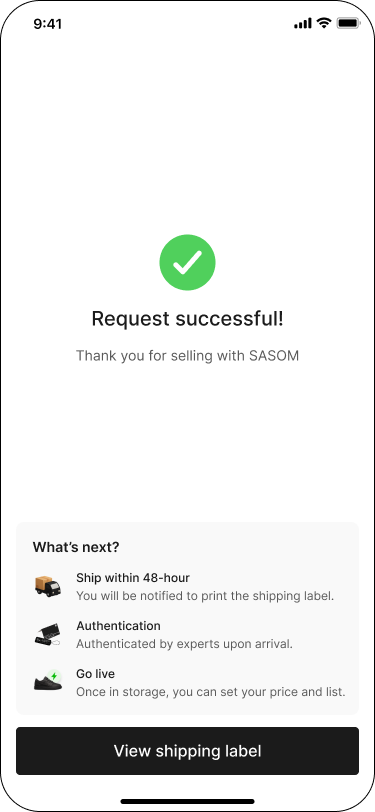 Success screen