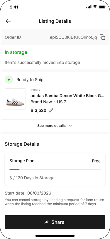 Listing Details screen, price with pencil icon