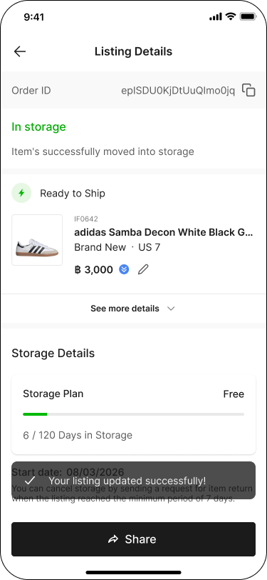 Listing Details screen showing updated price